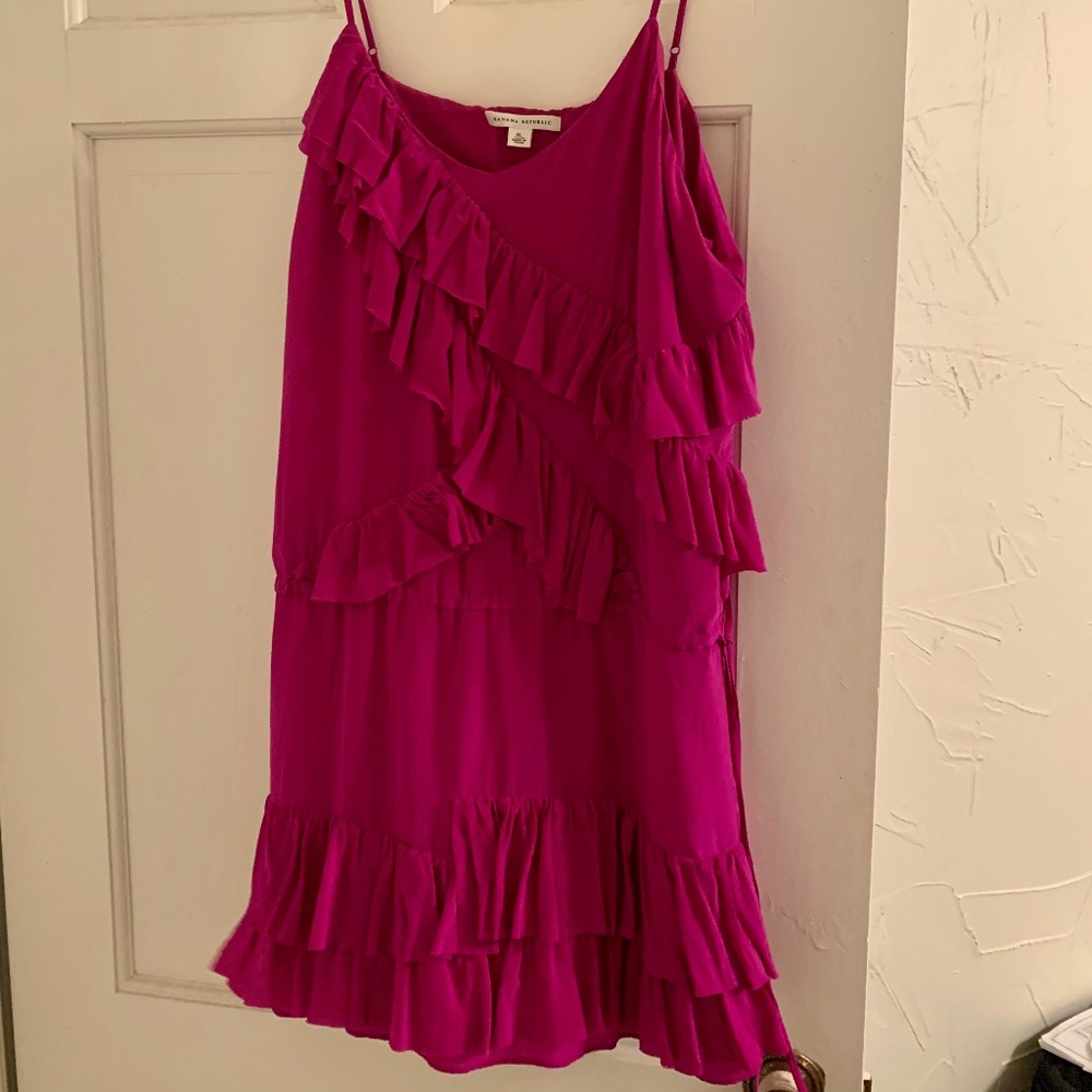 Banana Republic Fuchsia Pink Silk Ruffle Dress
